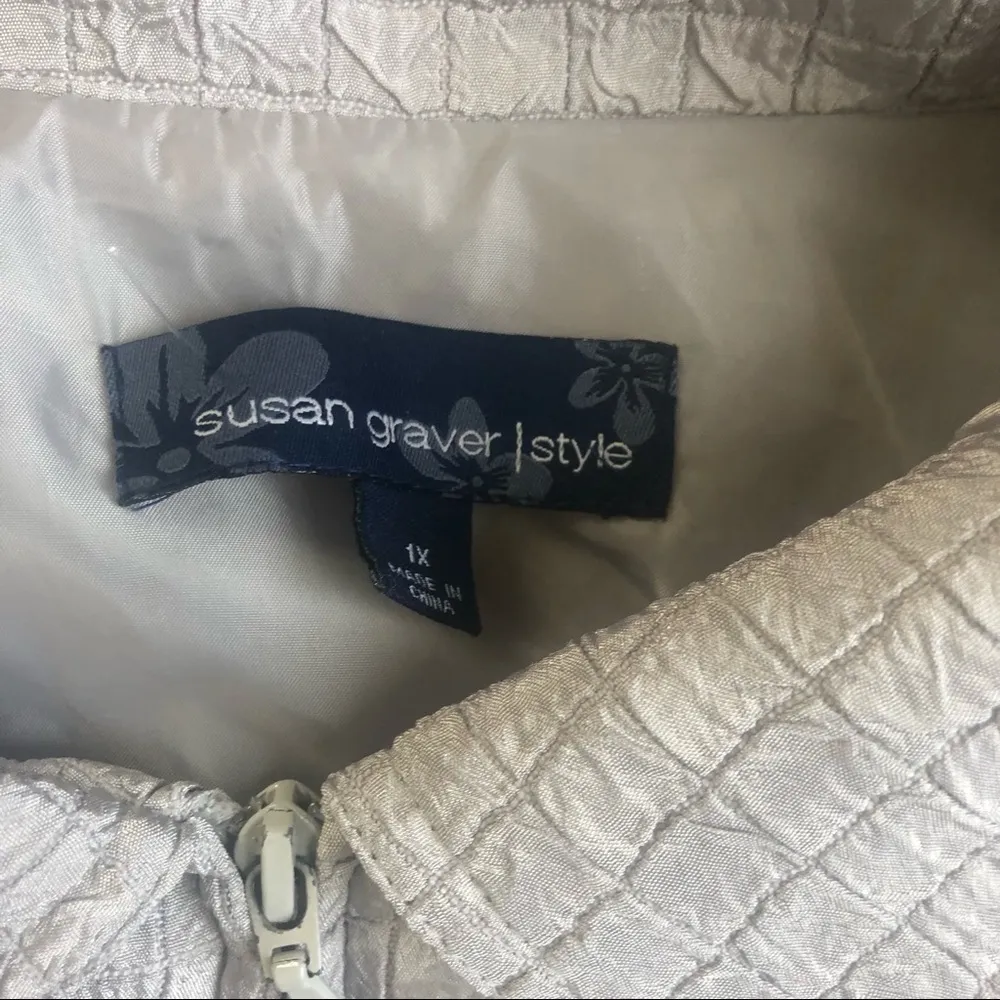 Susan Graver Gray Textured Lined Zip Up Jacket Blazer Pockets Size 1X NWT - Image 4