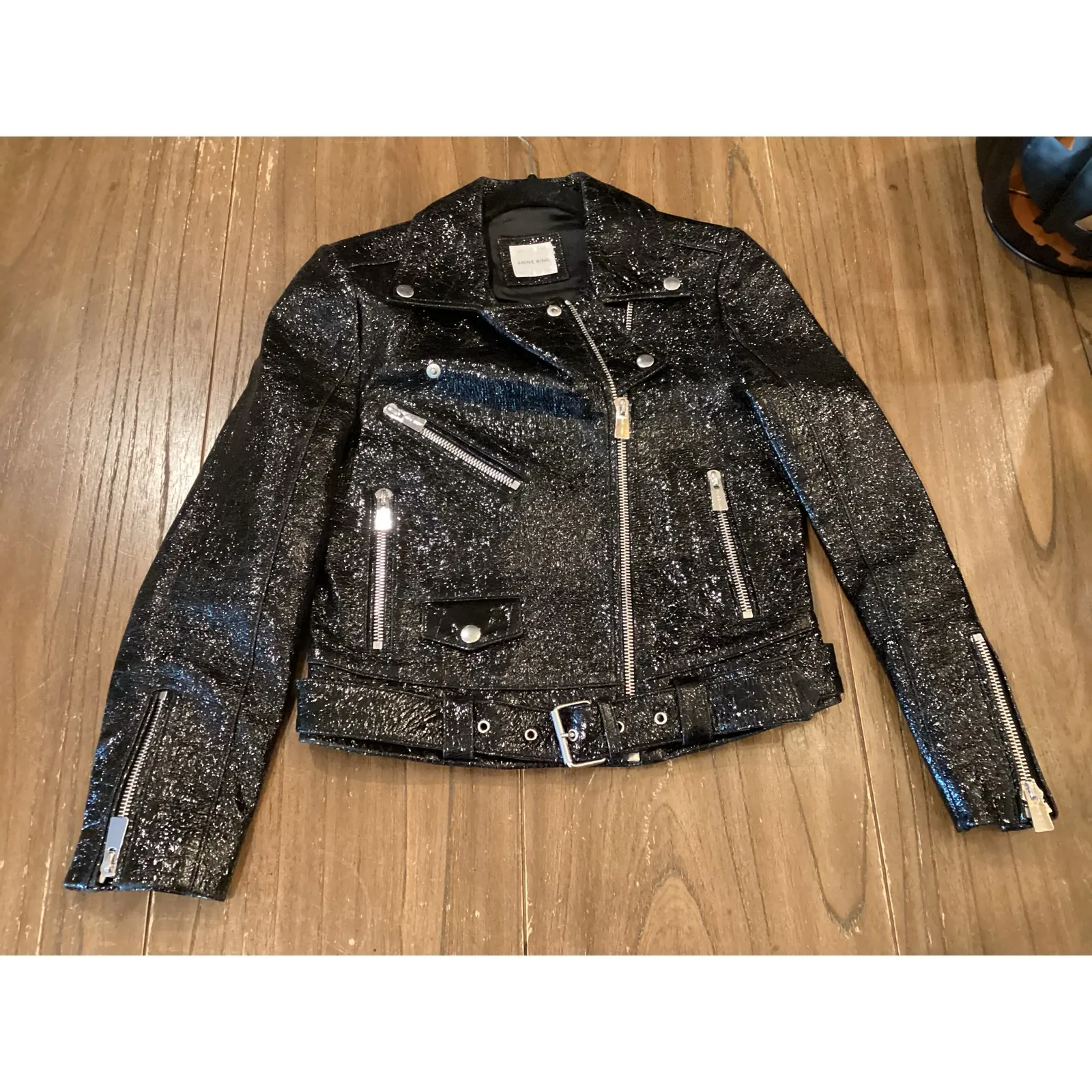 Anine Bing benjamin black patent lamb leather moto jacket XS - Image 2