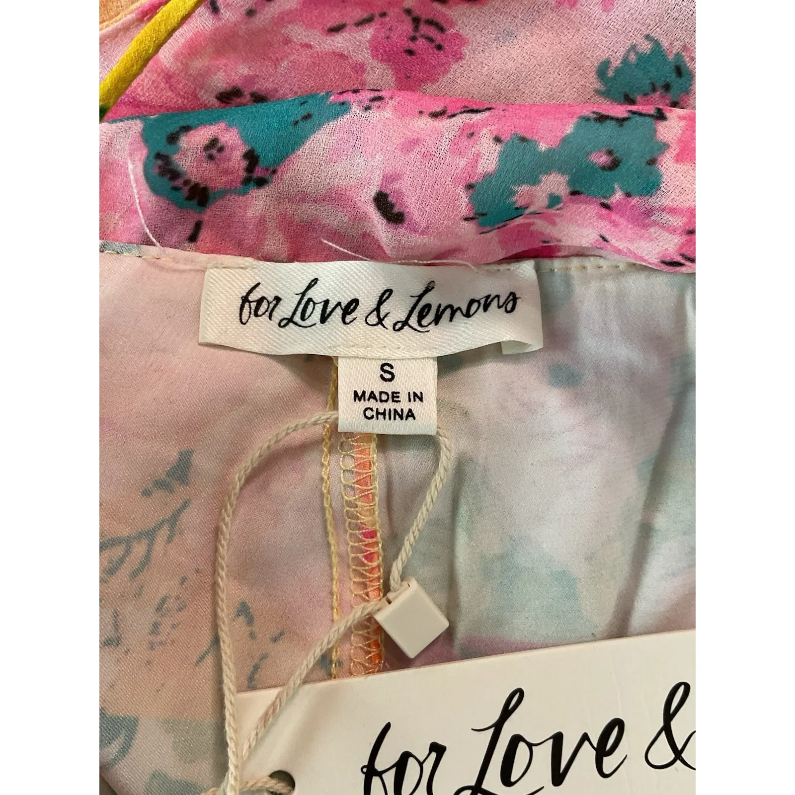 For Love & Lemons Madison Floral Chiffon Asymmetric Yellow Maxi Dress Small - Image 11