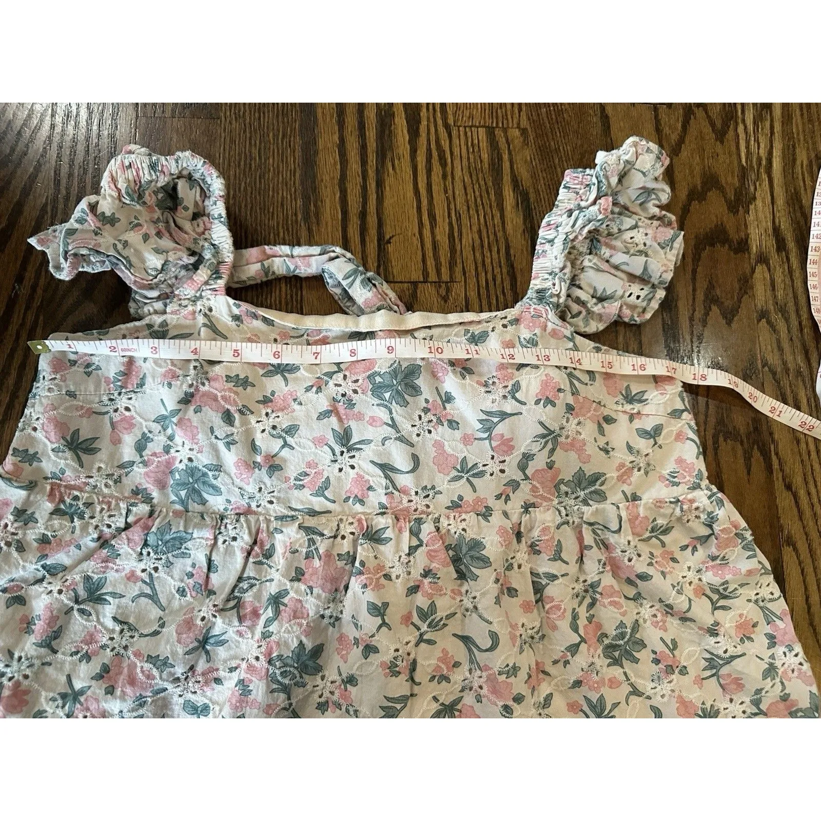 &Merci Large Blouse Top‎ Floral Ruffle Babydoll Tank Tie Bow Back 100% Cotton - Image 7