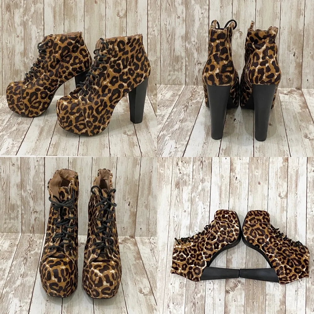 Jeffrey Campbell Lita Fur Leopard Platform Boots Size 6 - Image 10