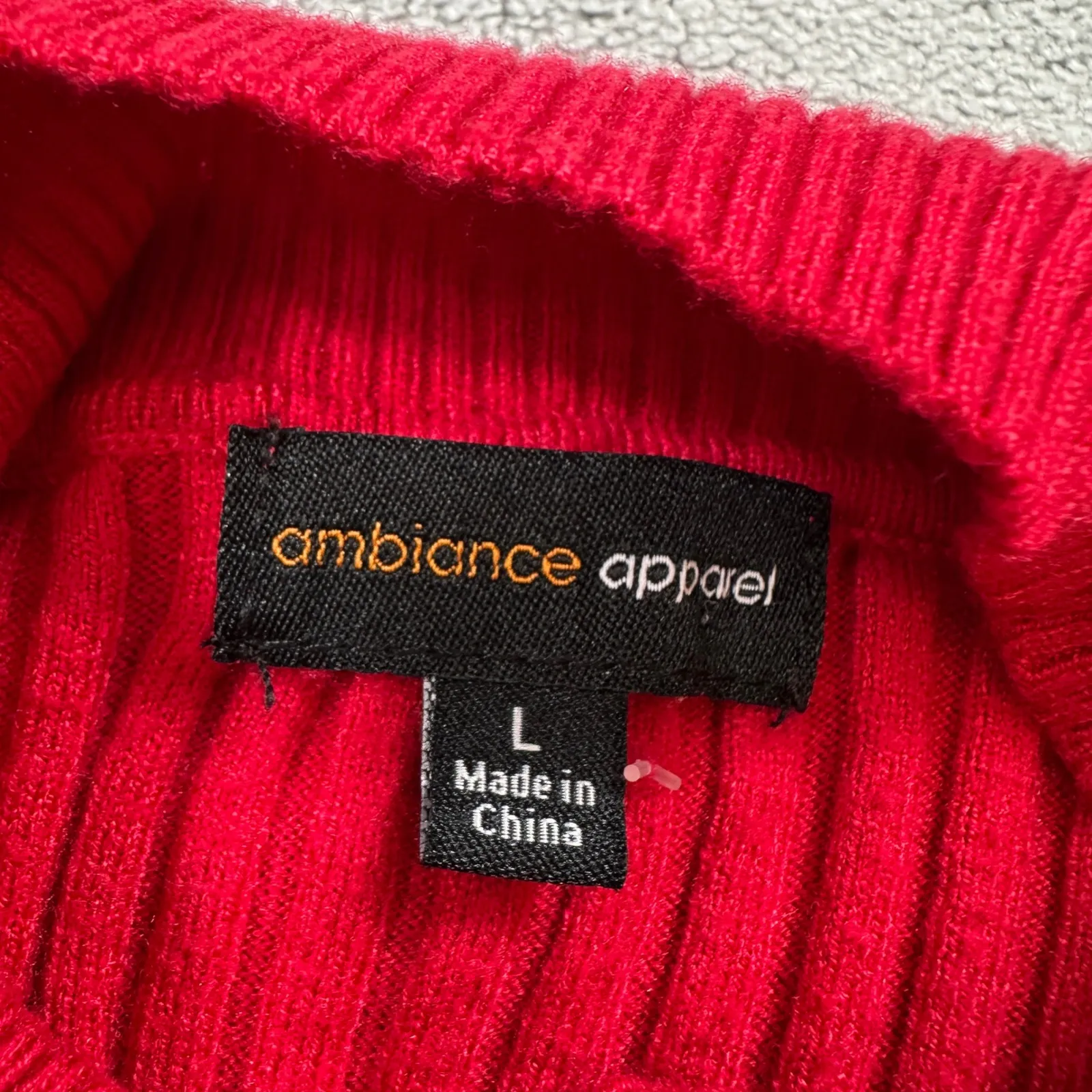 Ambiance Apparel Sweater Top Red L Womens Ribbed Mock Neck Long Sleeve Knit Cute - Image 4