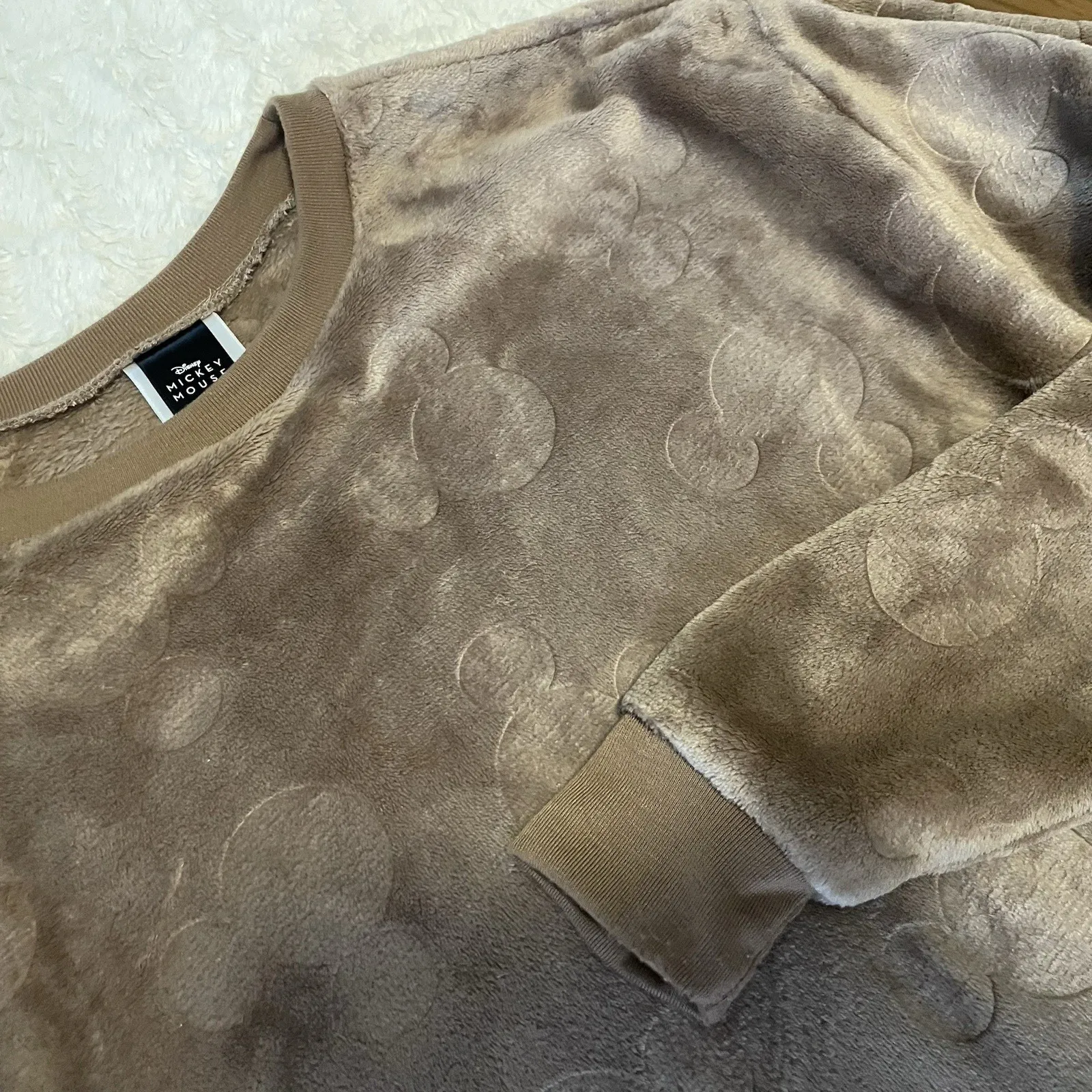 Disney Mickey Mouse Tan Mouse Face Velour Pullover Sweatshirt‎ Large - Image 2