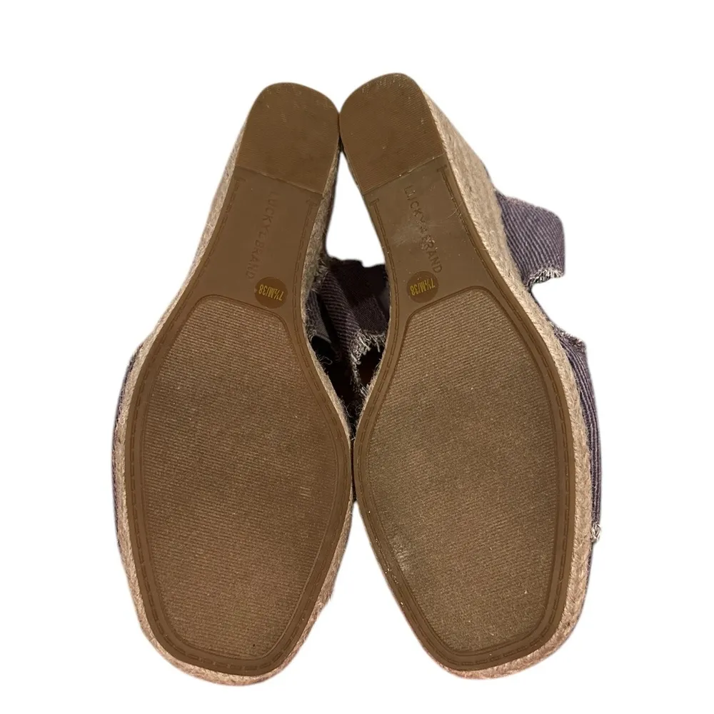 LUCKY BRAND MADGIE FRINGED OPEN TOE CANVAS WEDGE ESPADRILLE SANDAL SHOES 7.5 - Image 5