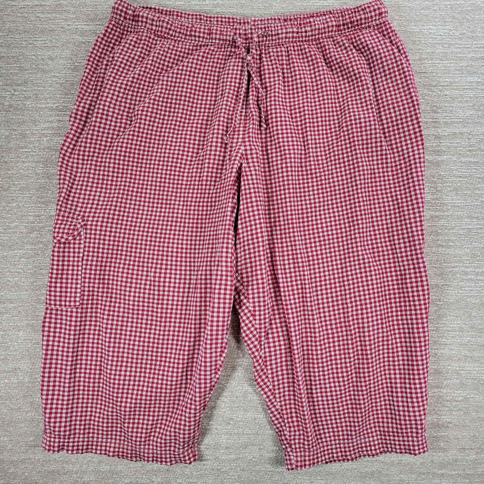 Vintage White Stag Shirt Capri Set Womens 2XL Red Gingham Button Down Pockets - Image 4