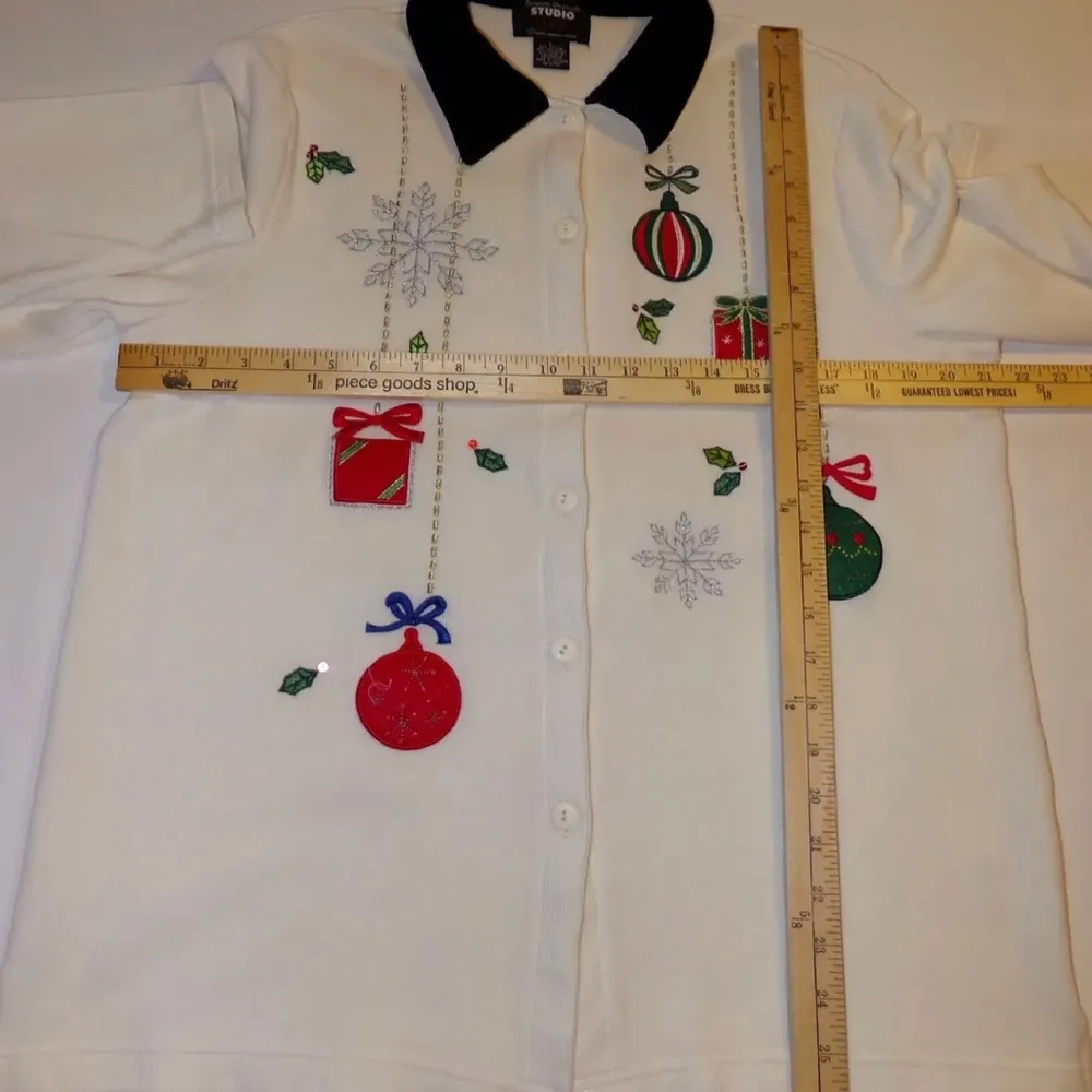Designer Originals Studio JOY White Embroidered Christmas Gifts Sweater - Image 4