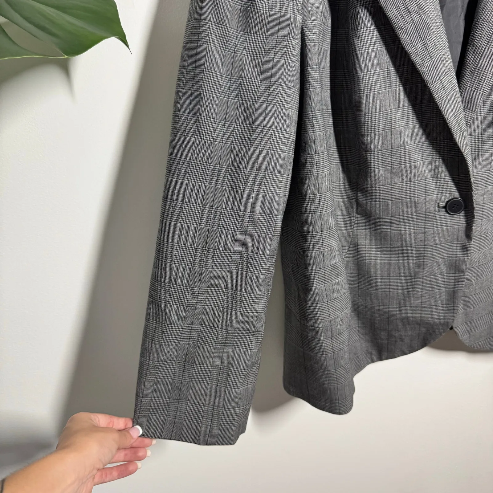 Oscar De La Renta Women 20W Single Button Grey Plaid Houndstooth Blazer Plus - Image 8