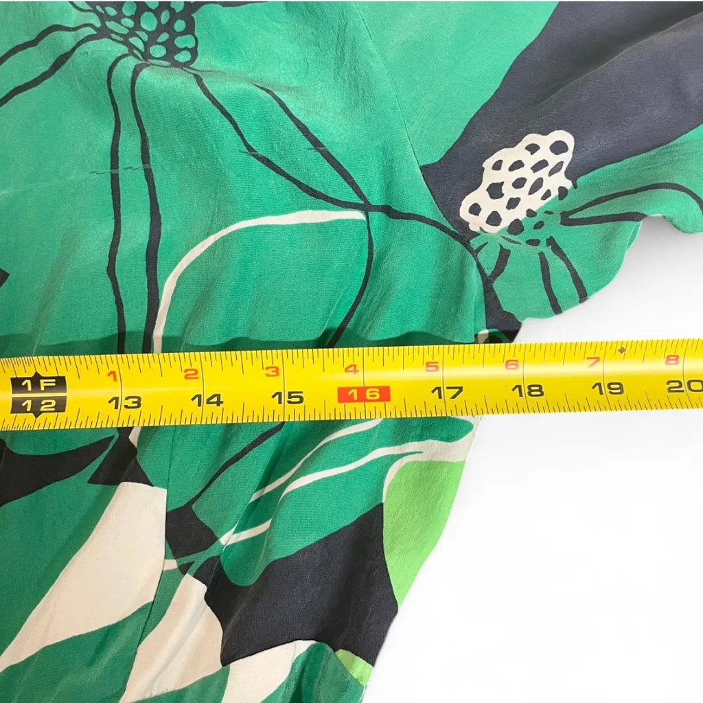 Banana Republic 100% Silk Wrap Dress Green Navy Botanical Print Women Size 10 - Image 6