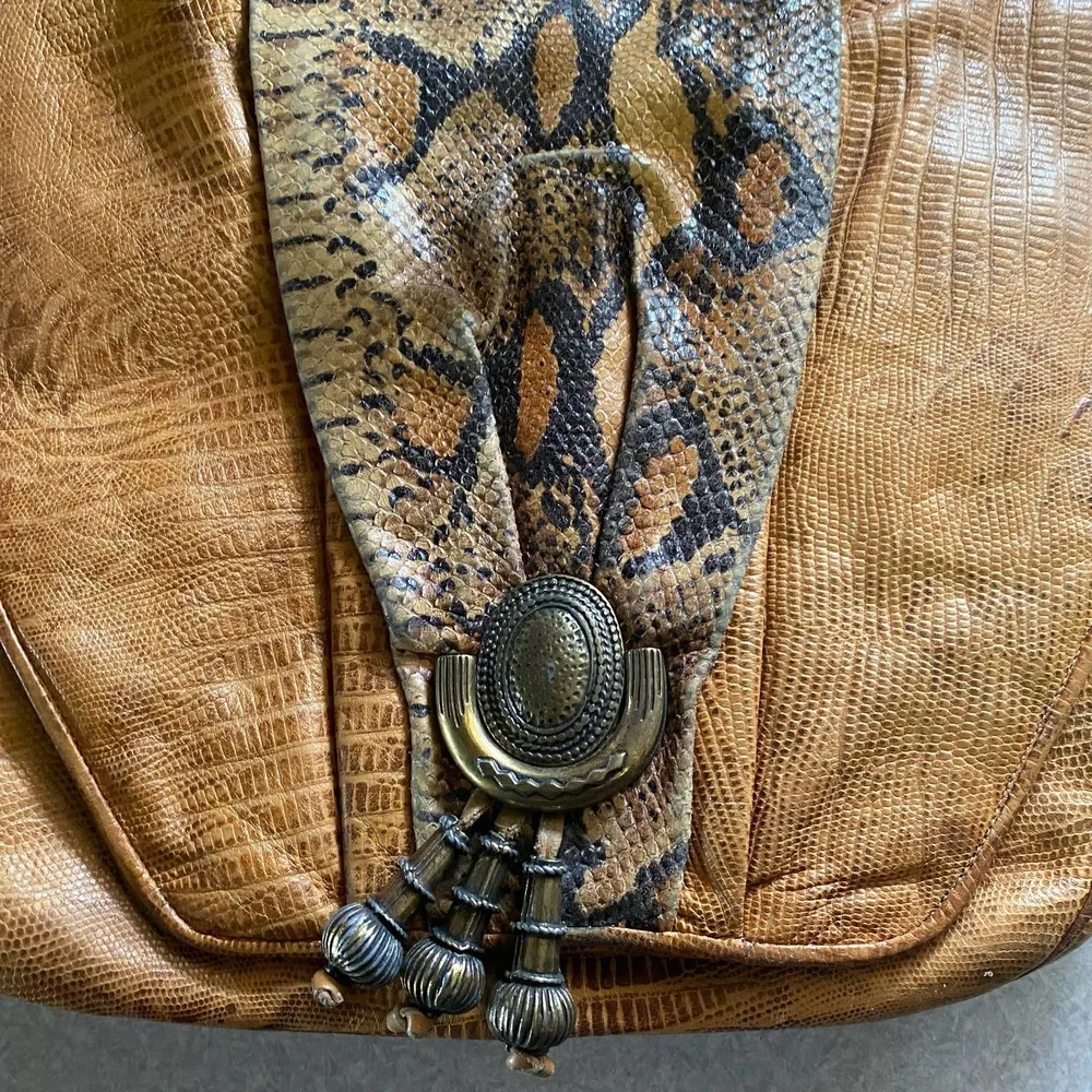 Vintage Sharif Snakeskin Crossbody Western Coastal Cowgirl Neutral Boho Chic - Image 2