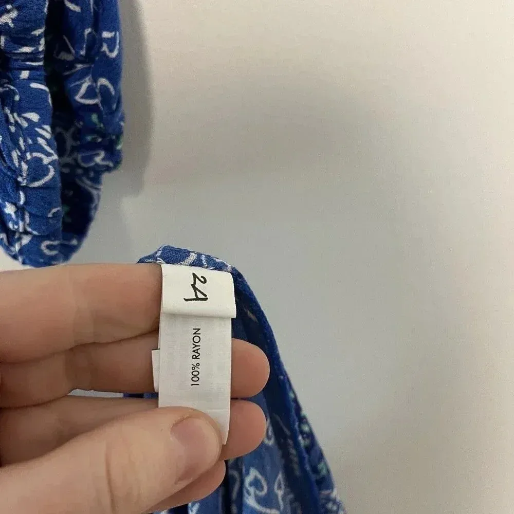 Poupette St Barth Joan Maxi Crochet Waist Dress‎ in Blue Malva Bird Print XS - Image 8