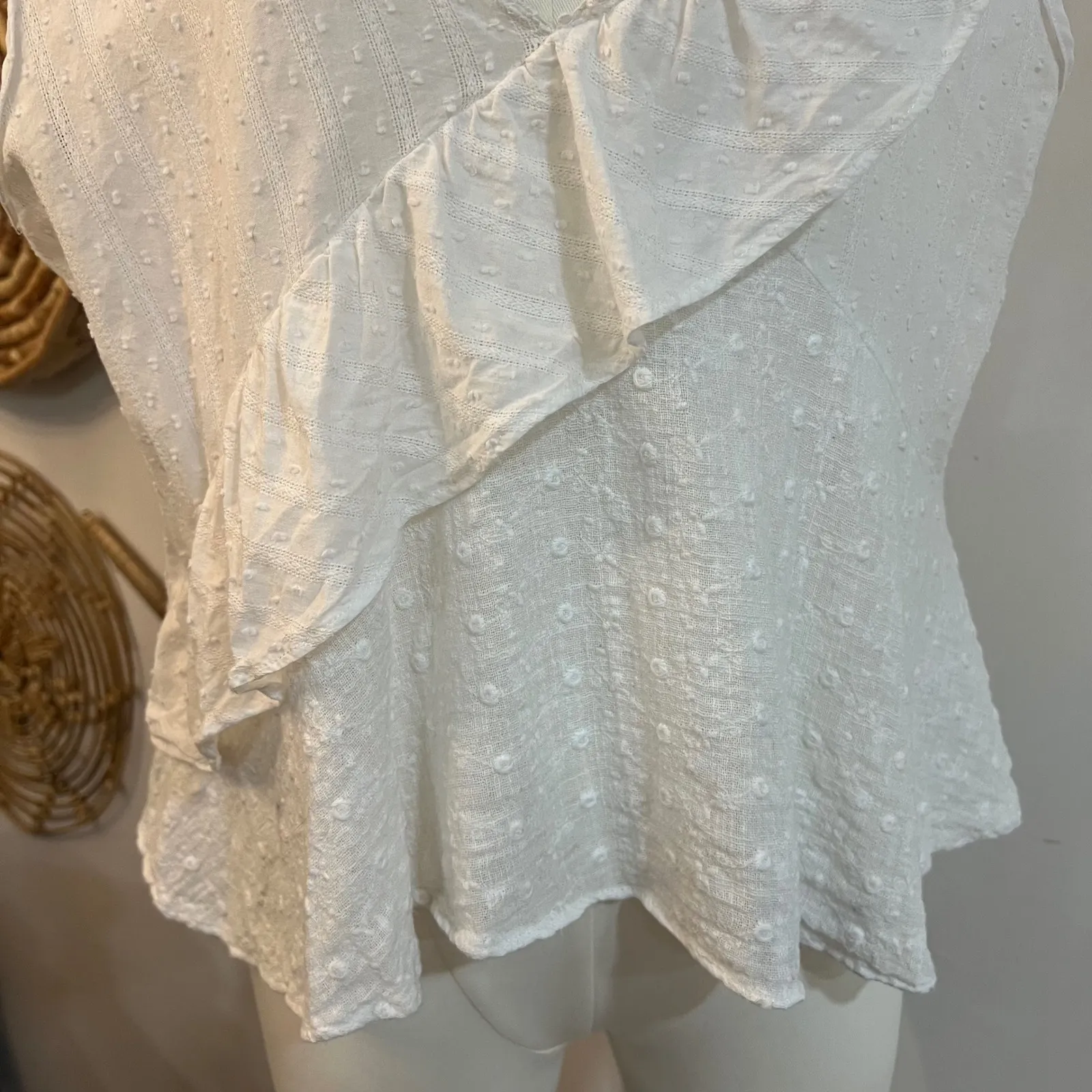 Zara Basic 100% Cotton White Swiss Dot Ruffle Blouse Romantic Cottagecore XL - Image 5