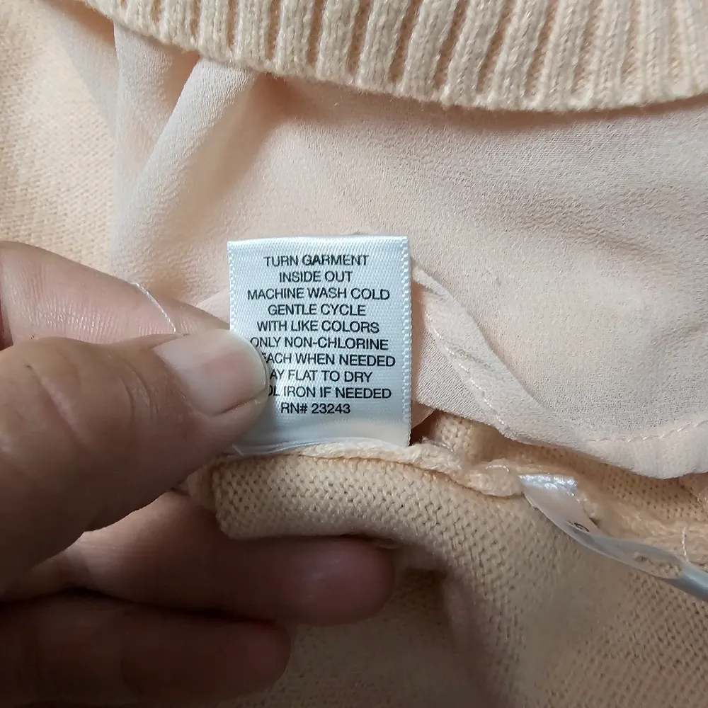 NY&CO Peach Vneck Contrast Chiffon Hem Sweater Size XL - Image 6