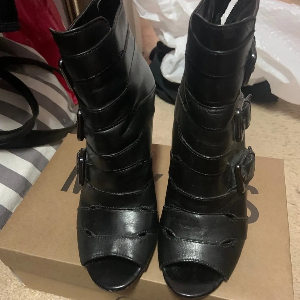 Calvin Klein runway black wedge boot buckles classic goth contemporary designer - Image 3