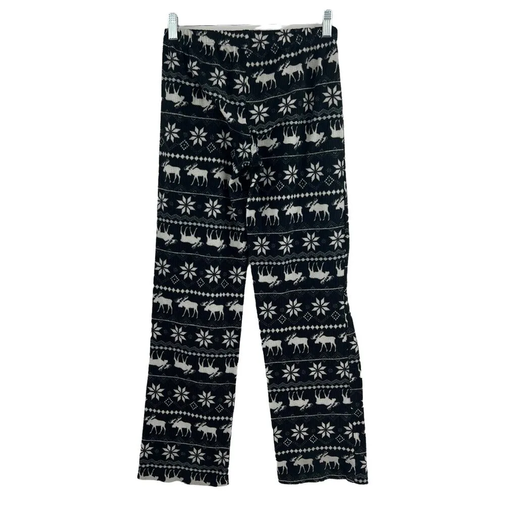 Kathy Ireland SMALL Black White Winter Moose Waffle Knit Pajama Bottoms - Image 3
