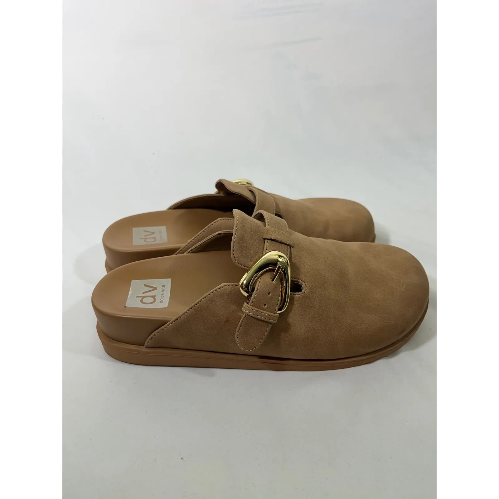Dolce Vita Women's Clogs Mules Shoes Gold Buckle Slip On Boho Festival Tan Sz 7 - Image 4