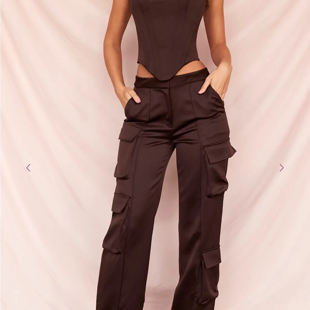 House of cb Daria cargo chocolate trousers pants NWOT size S longer length‎ - Image 5