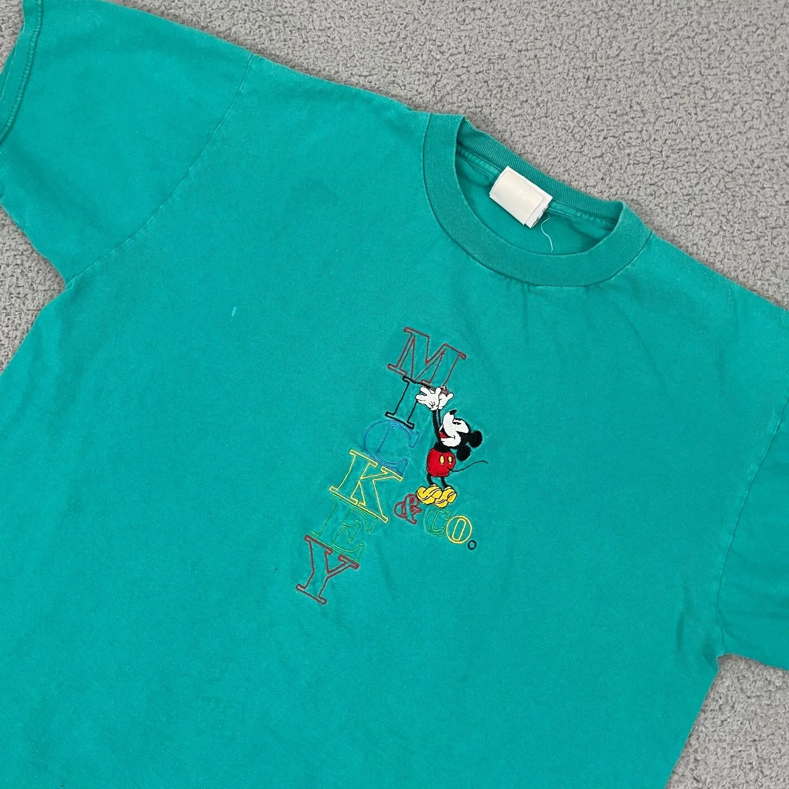 Vintage Mickey & Co. Sgurt Women L Teal Embroidered Short Sleeve Tee Size L - Image 2