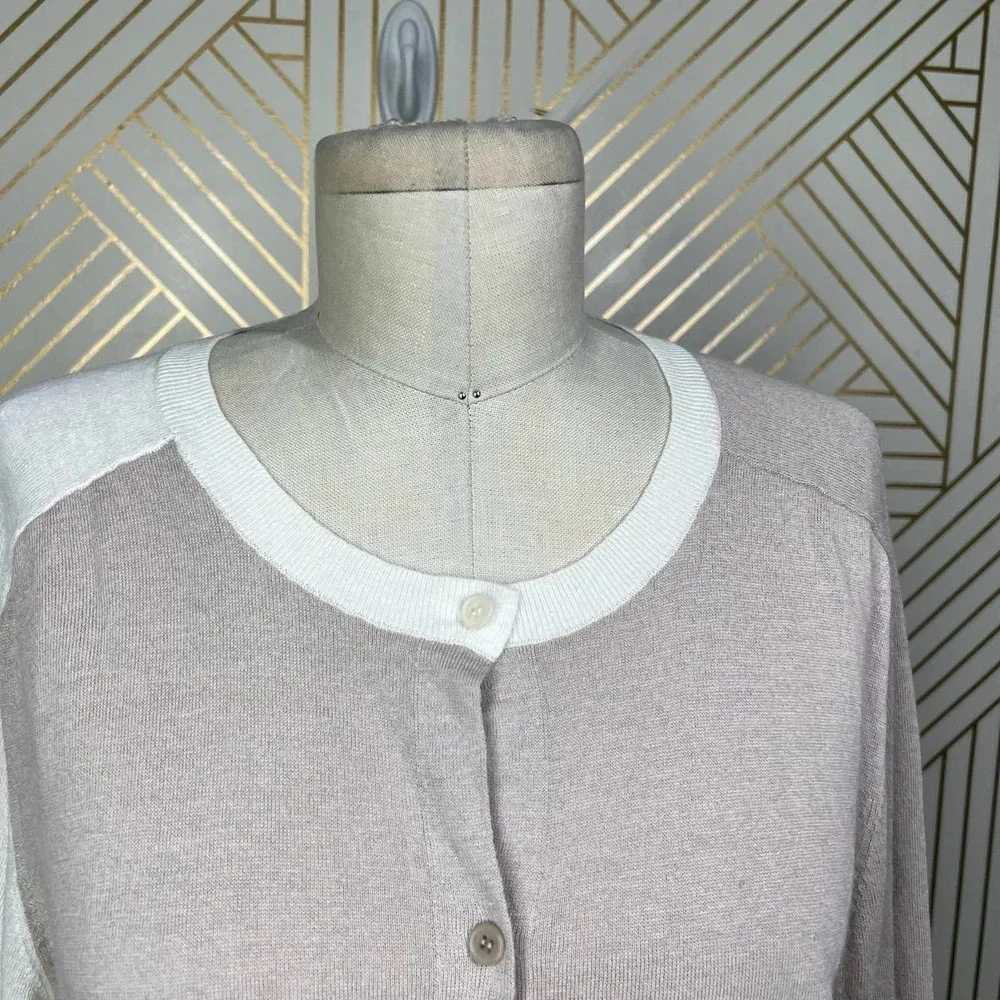 Akris Punto‎ Cardigan Sweater Linen-BlendContrast Light Taupe Cream Size US 10 - Image 5