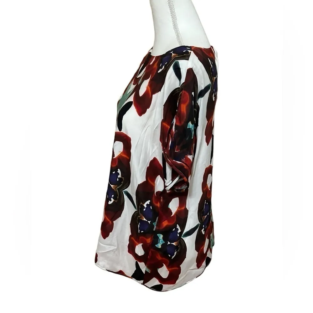 Marie Oliver‎ Multicolor Abstract Print 100% Silk Short Sleeve Blouse - Image 2