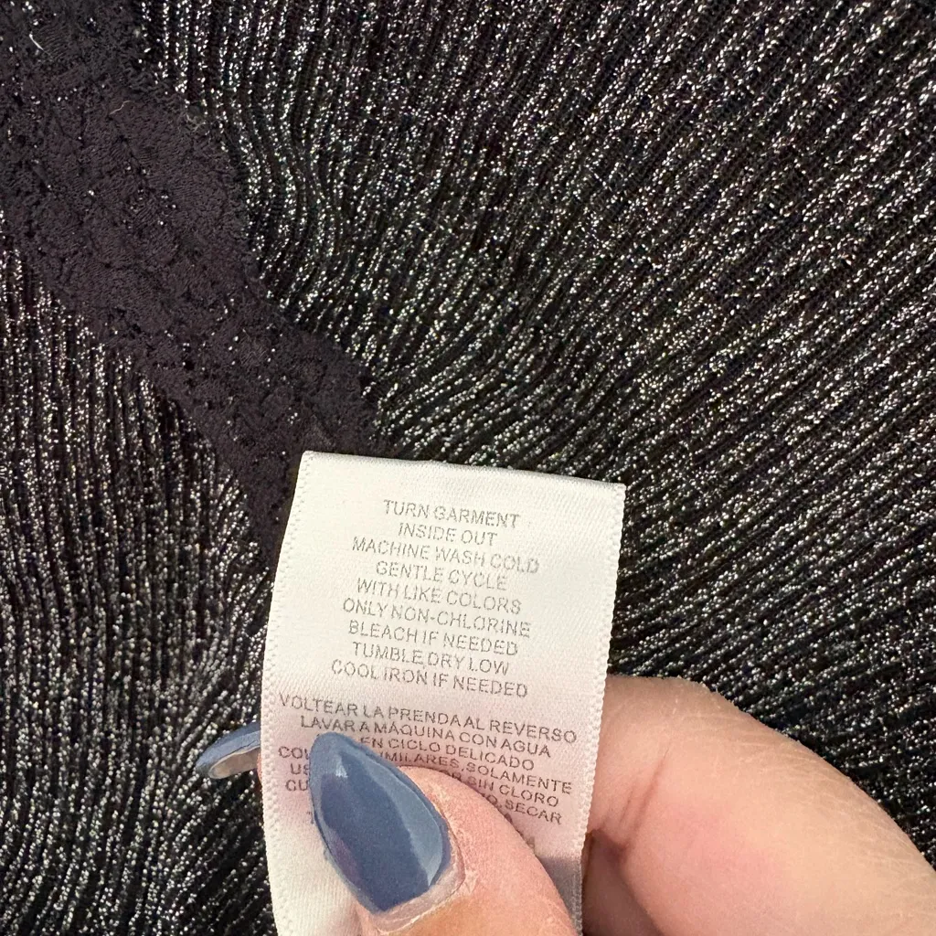 Lavender Moon Metallic Ribbed Lace Trim Long Sleeve Top Black - Image 5