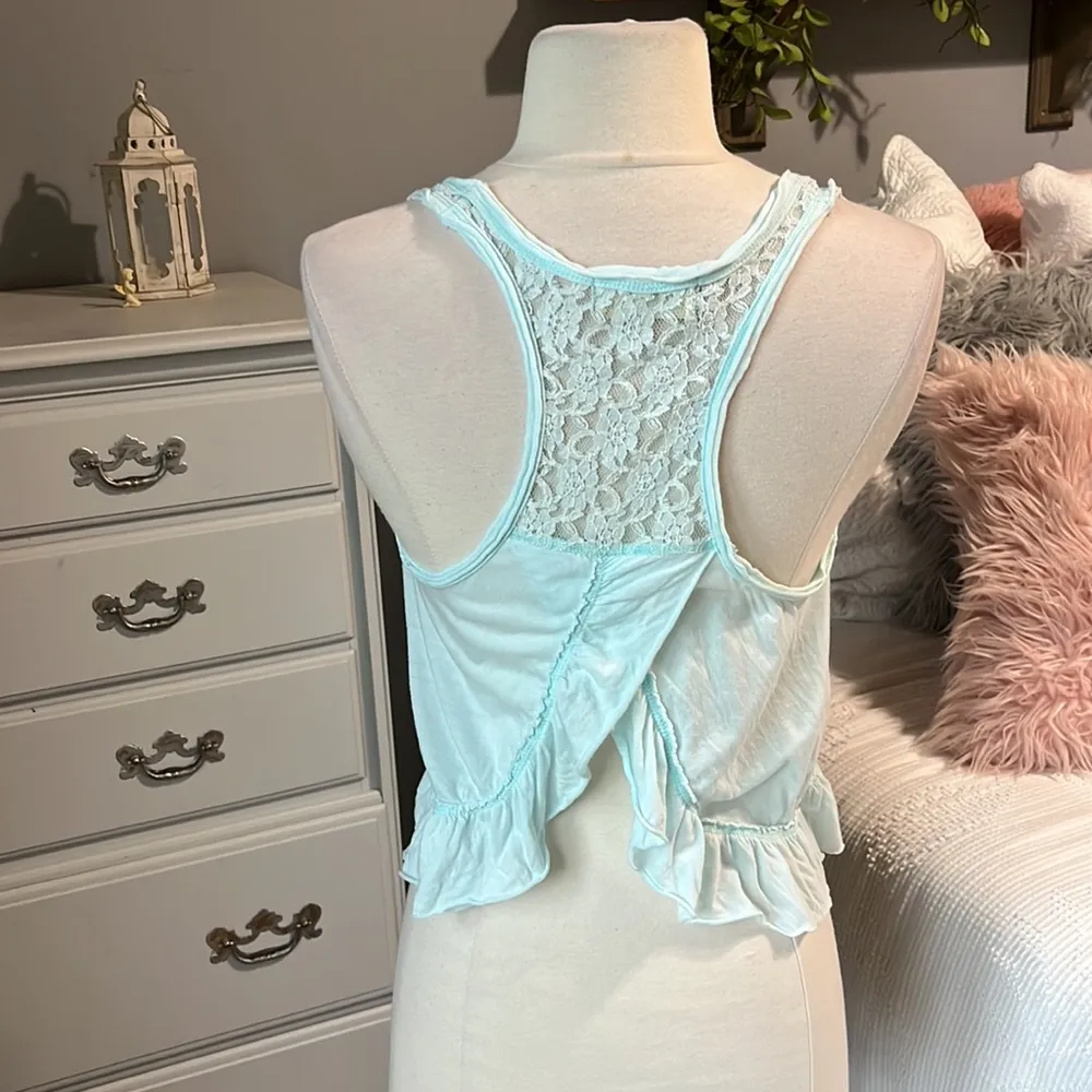 Hollister Crop Top Mint Green Wrap Back Tank Cotton Lace Womens Small Shirt - Image 7