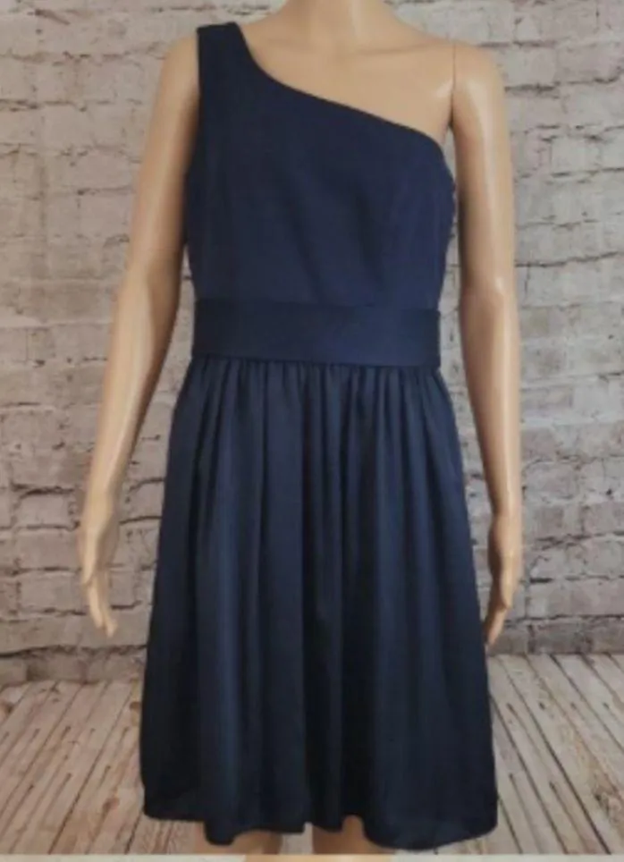 Vera wang white label navy satin formal belted ruched dress classic 16 spring Blue - Image 2