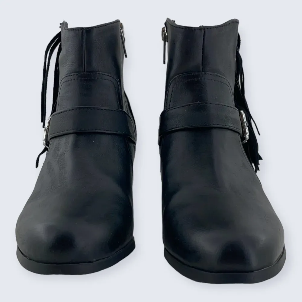 Circus Sam Edelman Leah Black Leather Fringe Buckle 3" Block Heel Ankle Boot 9.5 - Image 2