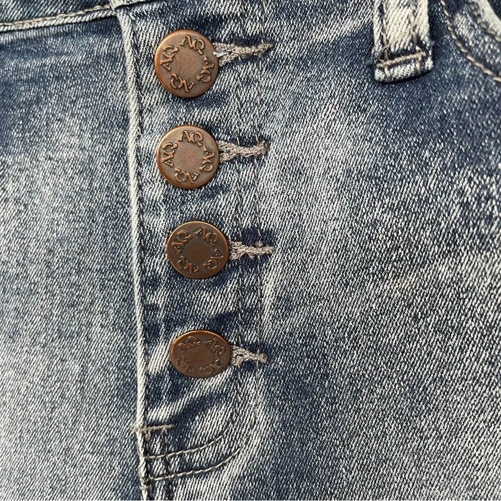 AQ American Quality Denim Bermuda Shorts Junior 9 Raw Waist Button Up Distress Blue Size undefined - Image 3