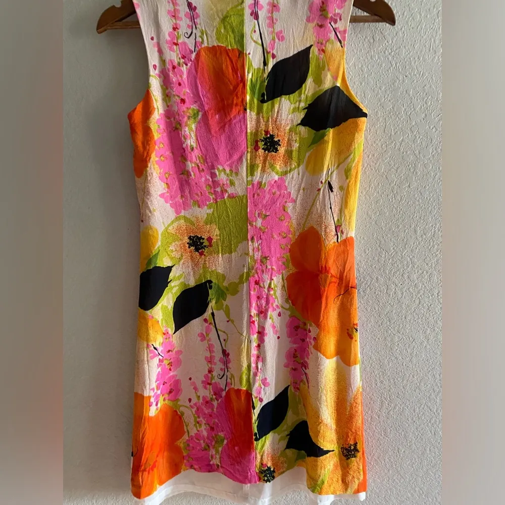 Trina Turk Sheer Whimsical Colorful floral silk Sleeveless Shift dress size 0 - Image 4