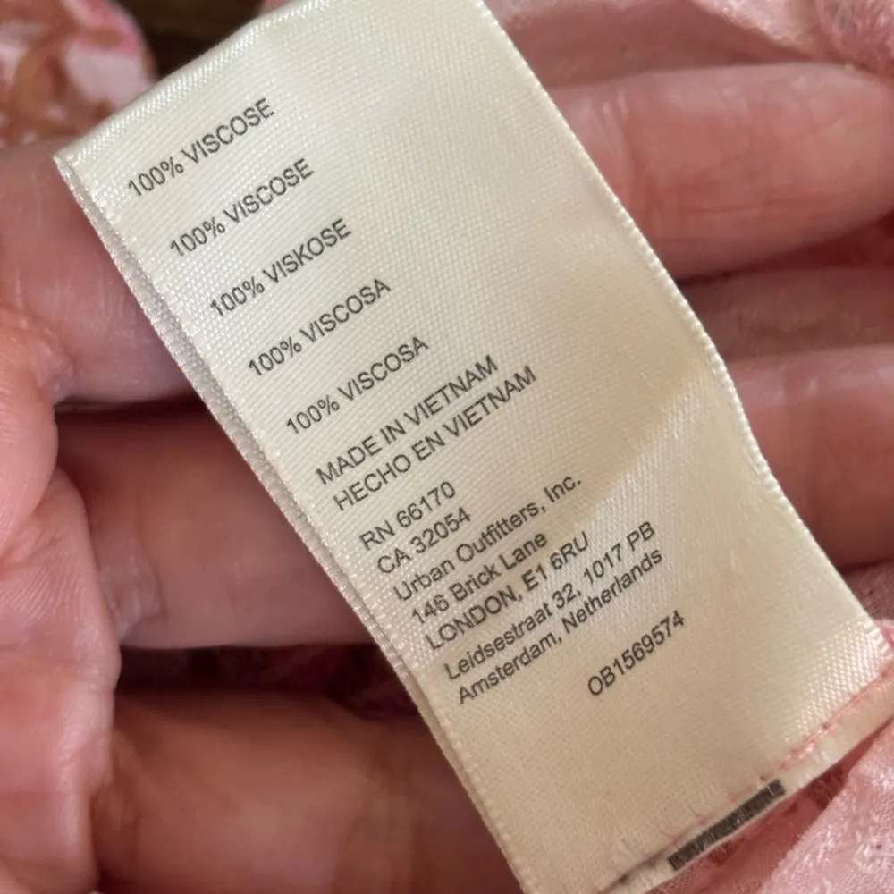 Free People Pink Floral Puff Sleeve Smocked Bust Tie Front Long Sleeve Top M - Image 14