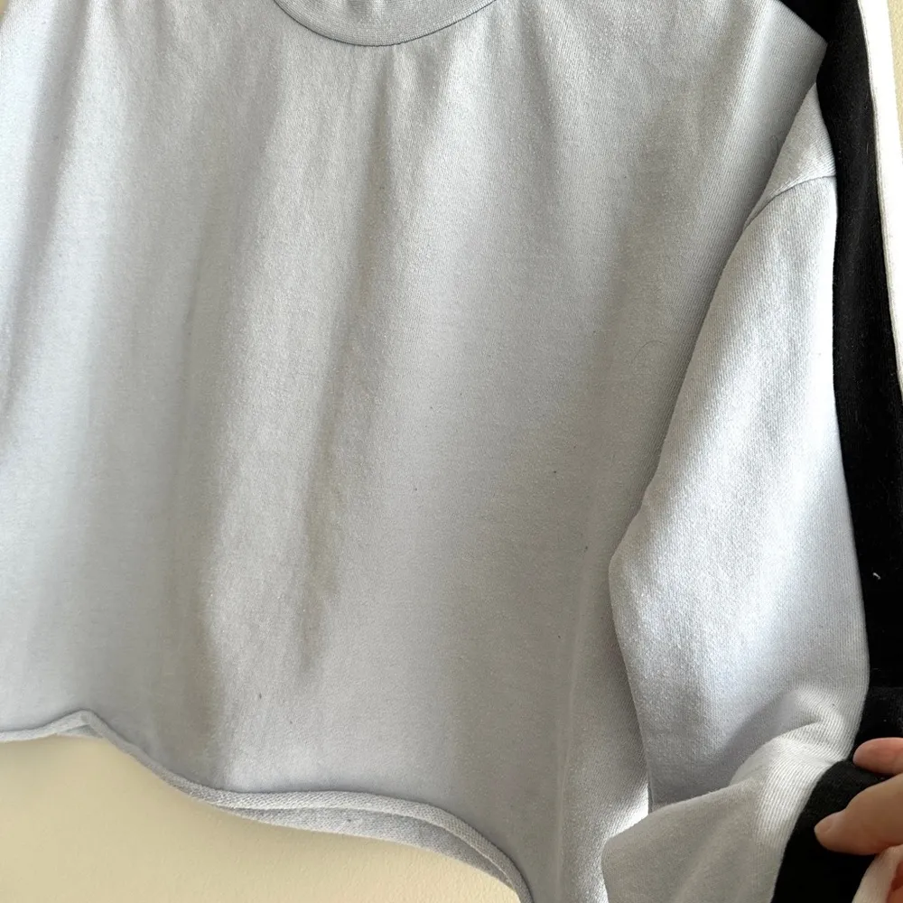 Destined Y2K Cropped Sweatshirt, Light Blue/Black/White Striped, Size Medium - Image 10