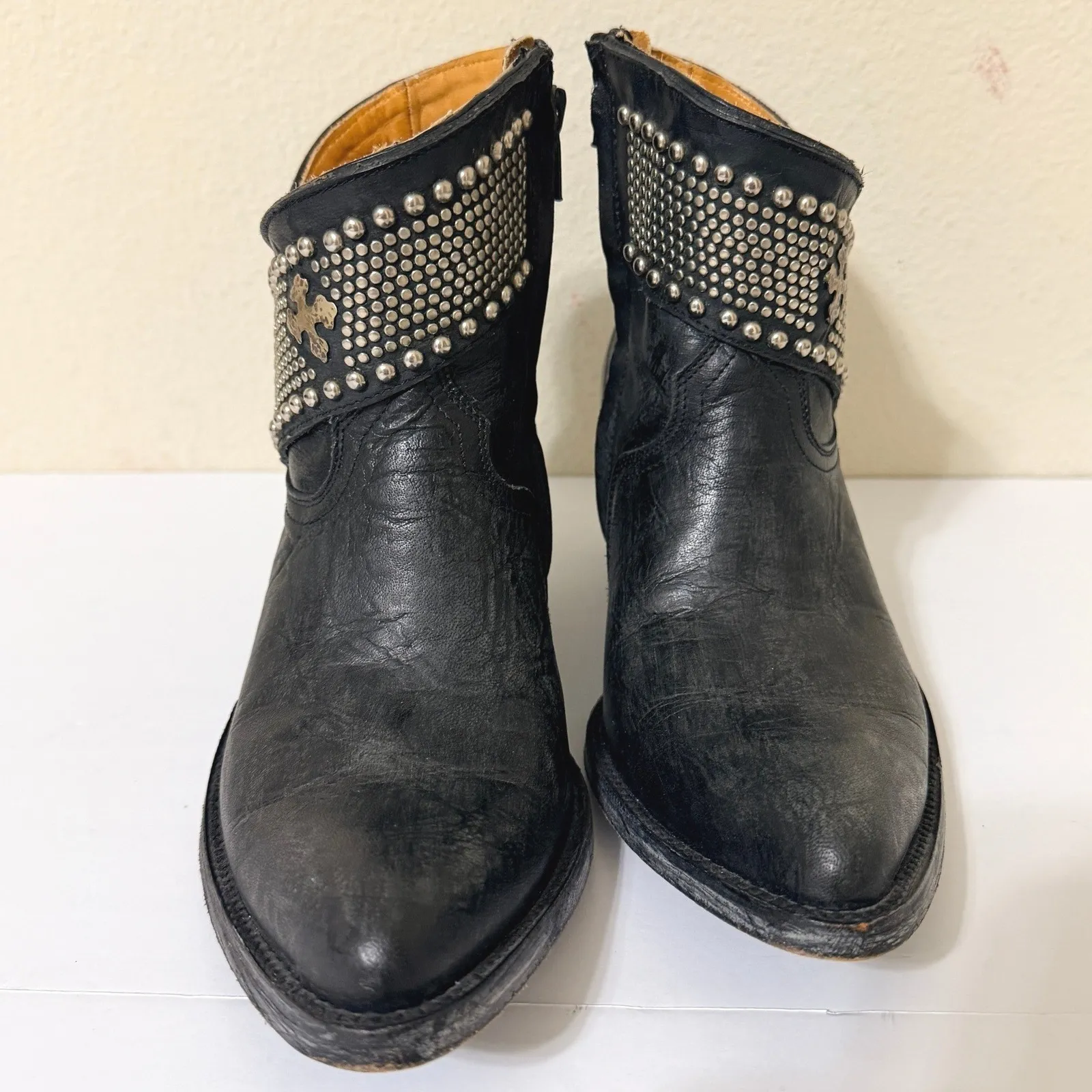Old Gringo Clovis Studded Blacl Leather Ankle Boots Size 8 B Cross Embellished - Image 14