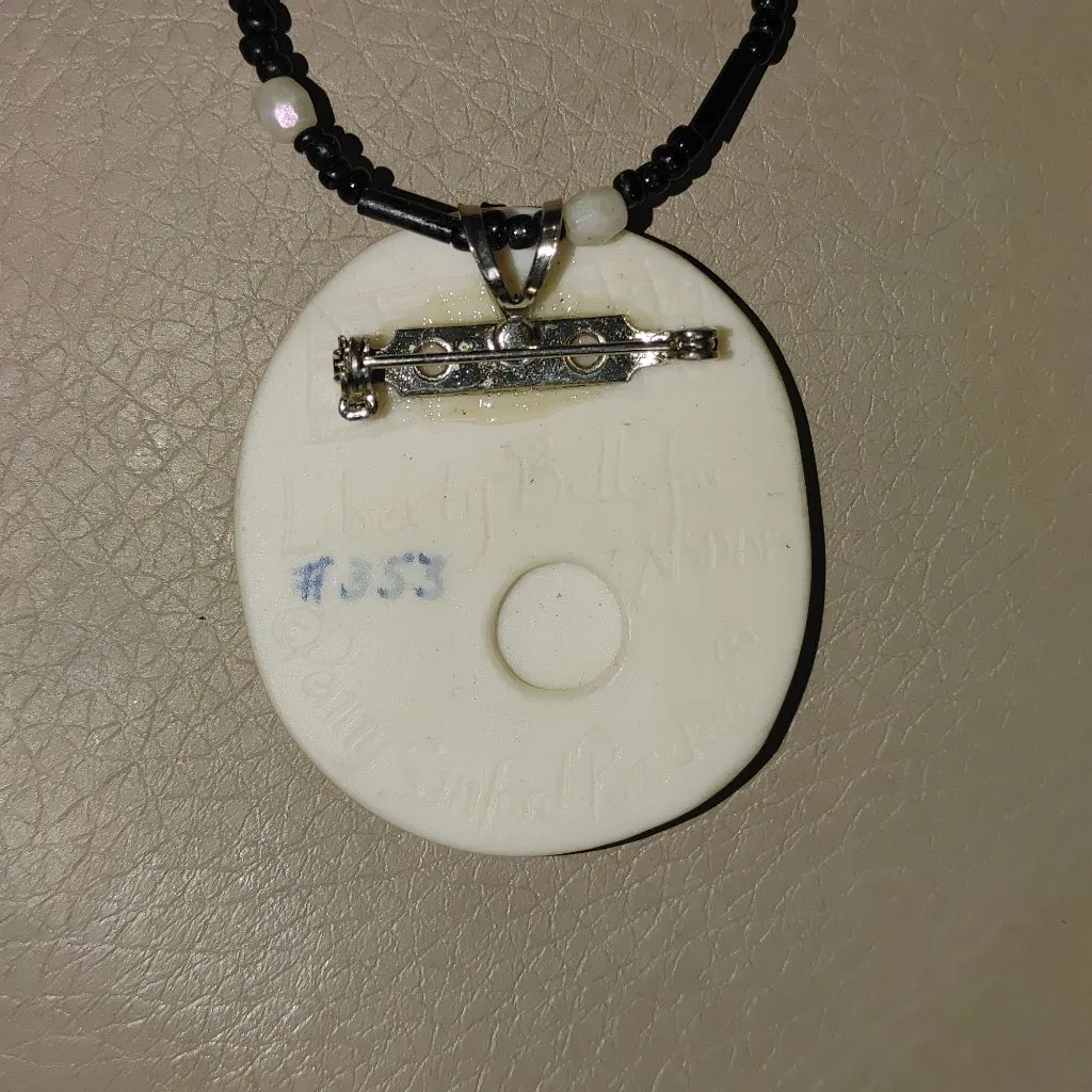Brooch Pendant Liberty Bell Ceramic Porcelain Penny Sanford 353 Glass Necklace Black Size 18 - Image 10