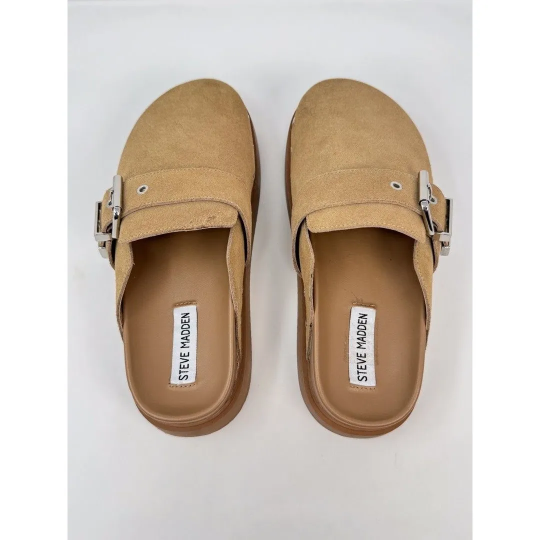 Steve Madden Cherrie Women Sandals Brown Suede Platform Clog Buckle Slip On US 8 - Image 8