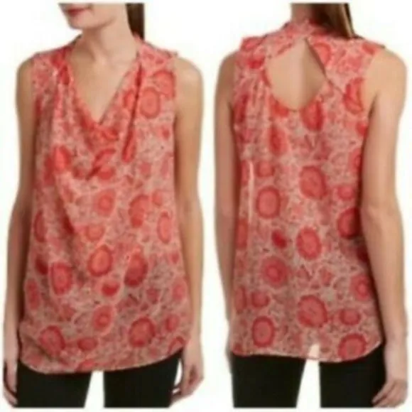 Cabi Vita Blouse Top‎ XS Pink Draped Cowl Neck Sheer Sleeveless Floral 5037 - Image 2