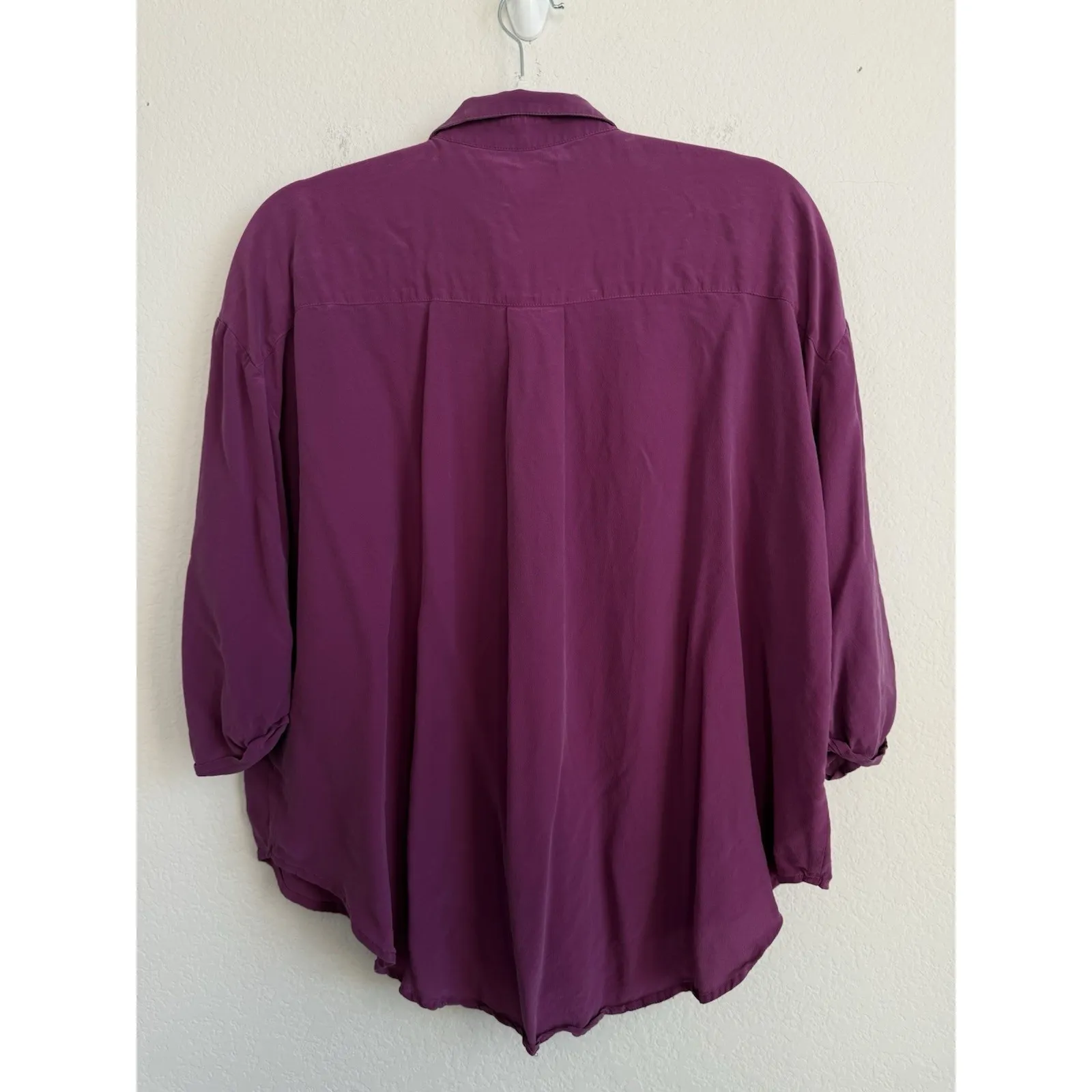 Maeve Anthropologie Silk Blouse Women's Large Magenta Cut Out Long Sleeve Career - Image 8