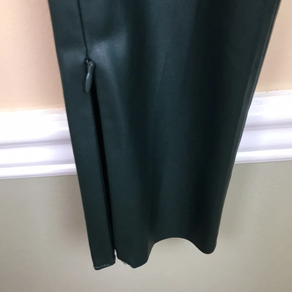 Zara Women’s Faux Leather Vegan High Waisted Olive Green Ankle Zipper Pants - Image 5