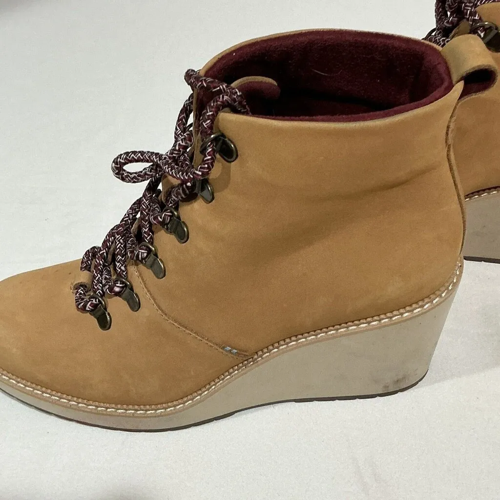 Woman’s Tom’s Size 9 Wedge Heel Bootie Chestnut Brown Suede Stk#709 - Image 7