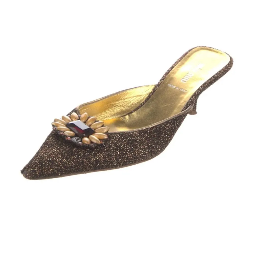 MIU MIU Embellished‎ Woven Metallic Mules – Vintage Designer Heels Size 38.5 - Image 5
