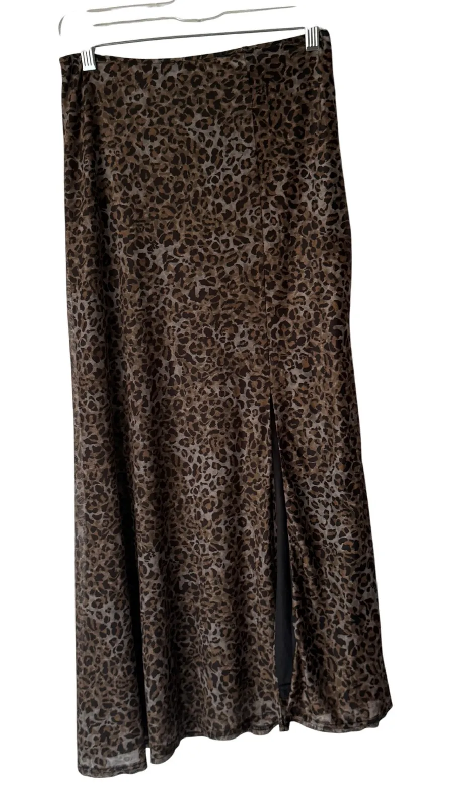Peach Leopard Print Mesh Maxi Skirt Slit Size M Going Out Party Rock 2010s Brown Size M - Image 1