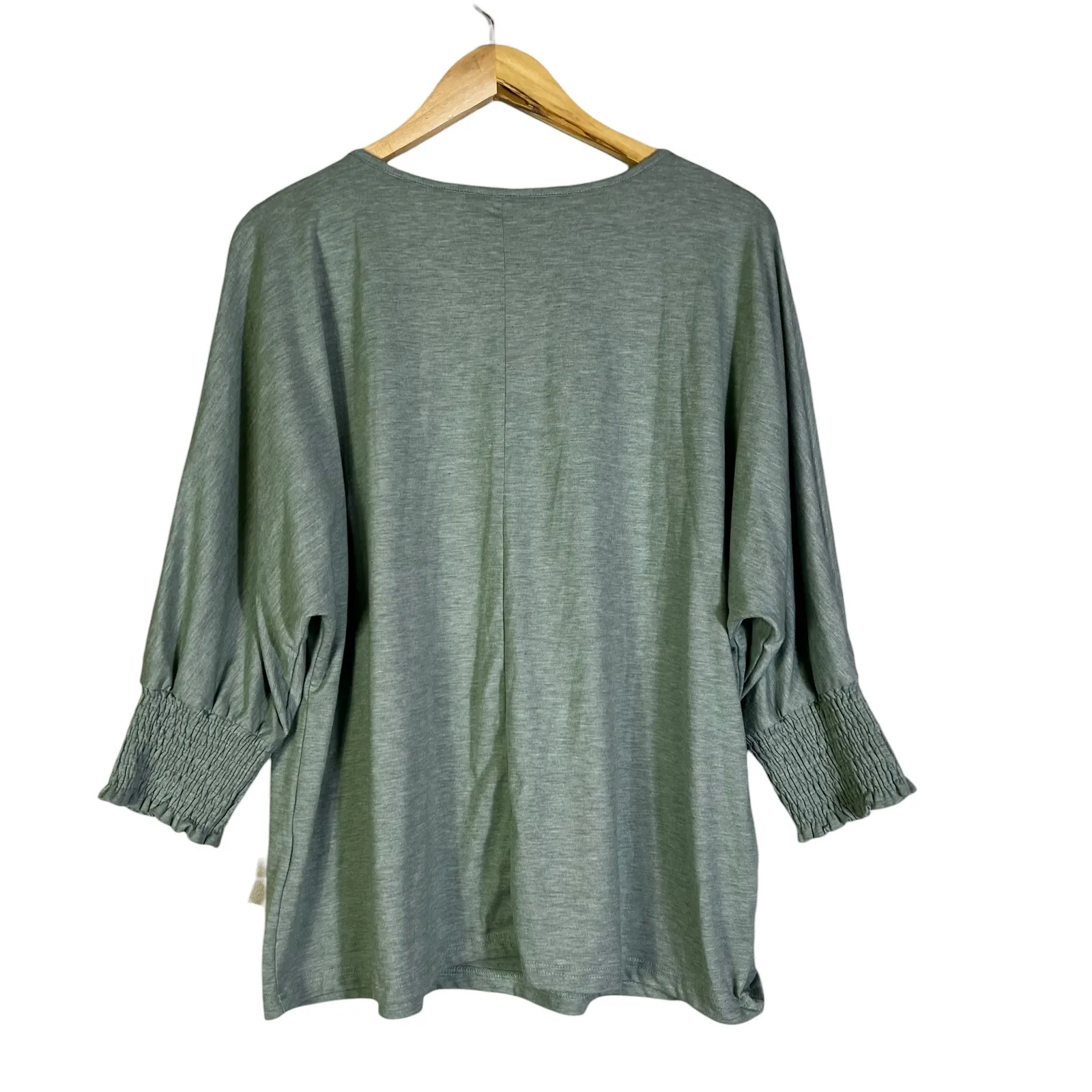 DOKOTOO Womens Green Dolman Sleeve Smocked Cuff Top Plus Size XL Gray - Image 3