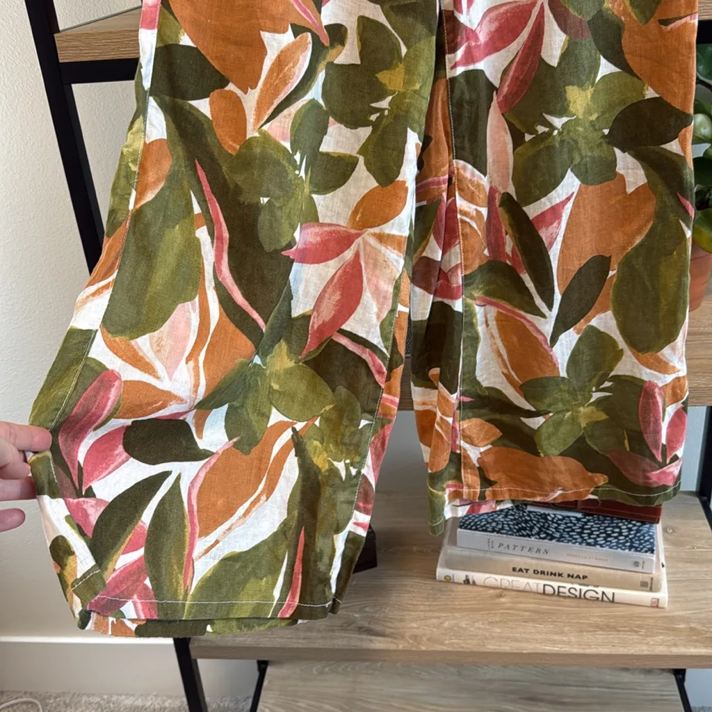 Tahari 100% Linen High-Rise Wide Leg Pull On Tropical Palm Hawaiian Crop Pant, S - Image 3