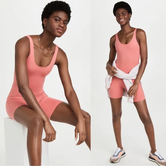 Girlfriend Collective • The Bike Unitard onesie bodysuit Primrose coral peach - Image 2
