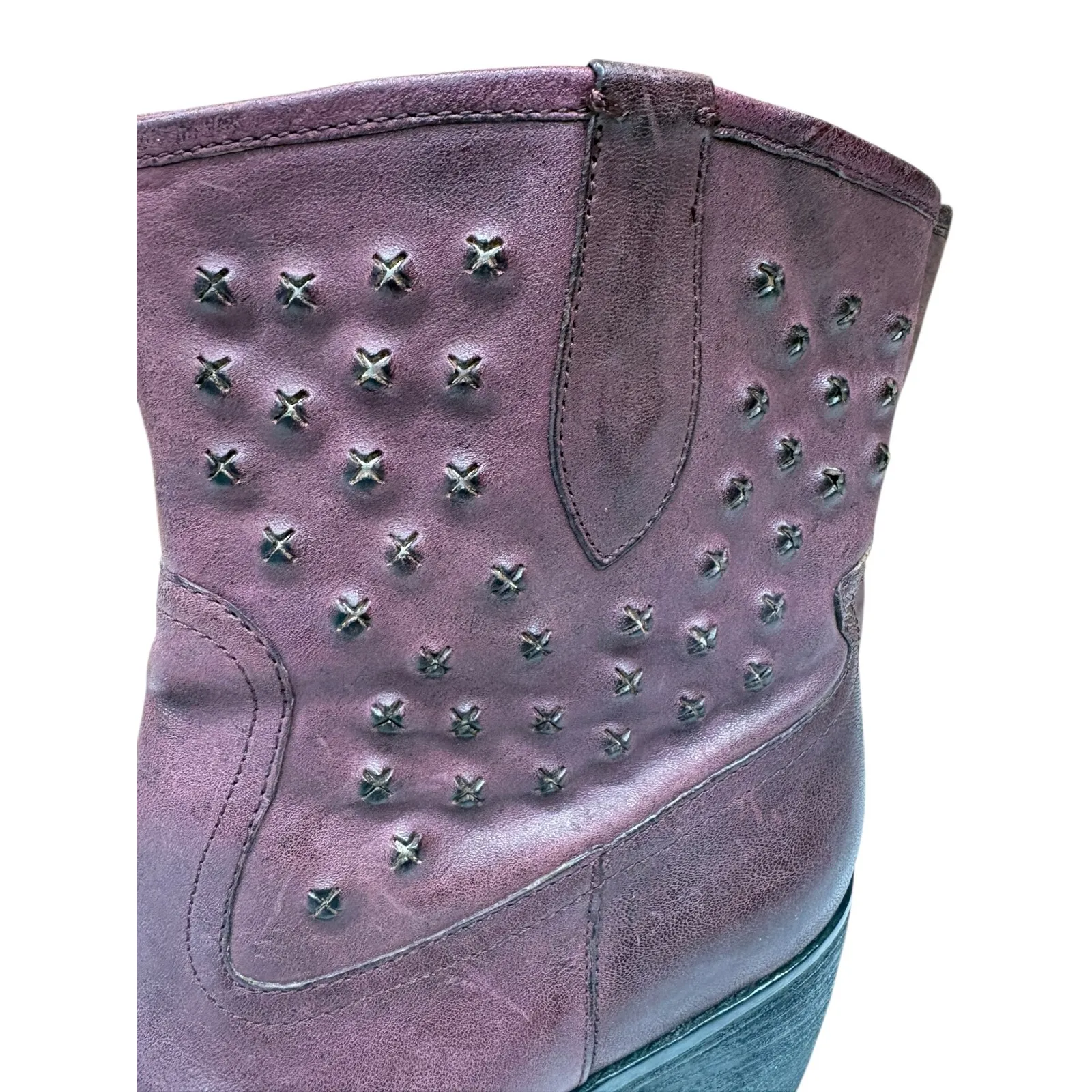 Donald J Pliner Womens Baila Burgundy Leather Star Studded Edgy Ankle Boots 9M Purple Size 9 - Image 8