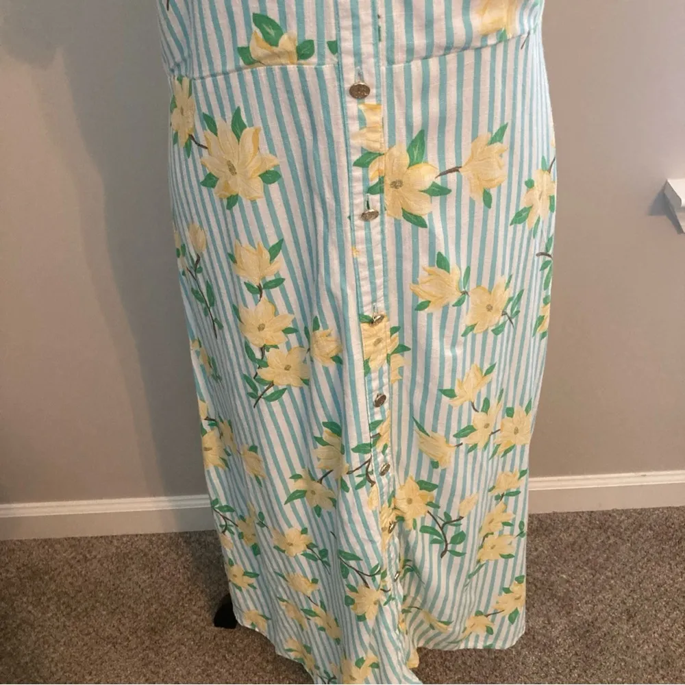 Dress Blue Stripe Floral Maxi 14” Waist Linen Blend - Image 6