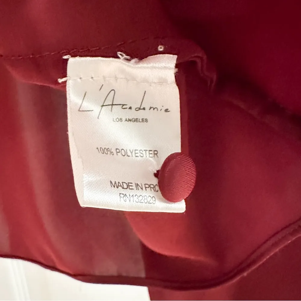 L’Academie The Ruffle Boho Blouse Crimson Lace up Tie Front Satin Burgundy - Image 12