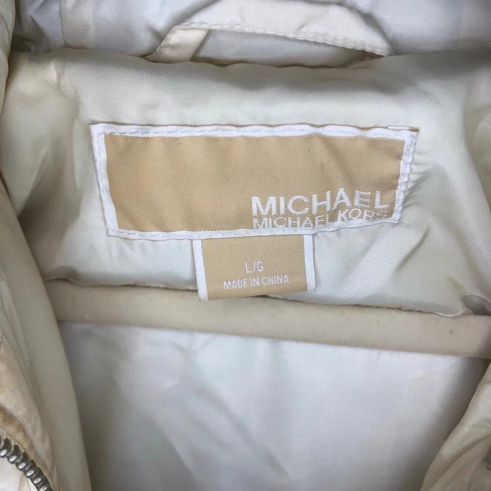 MICHAEL Michael Kors Jacket Cream Down Hooded Jacket Sz L EUC Fur Trim Hood - Image 9