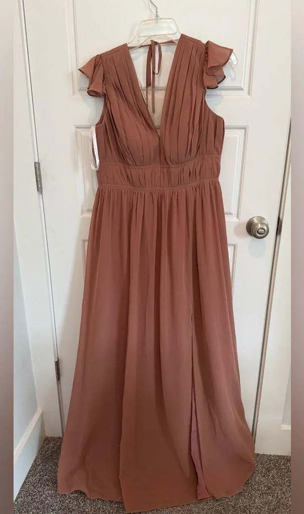 Revelry Cora Chiffon Bridesmaid Dress Dusty Rose Gown Size 12 - Image 2