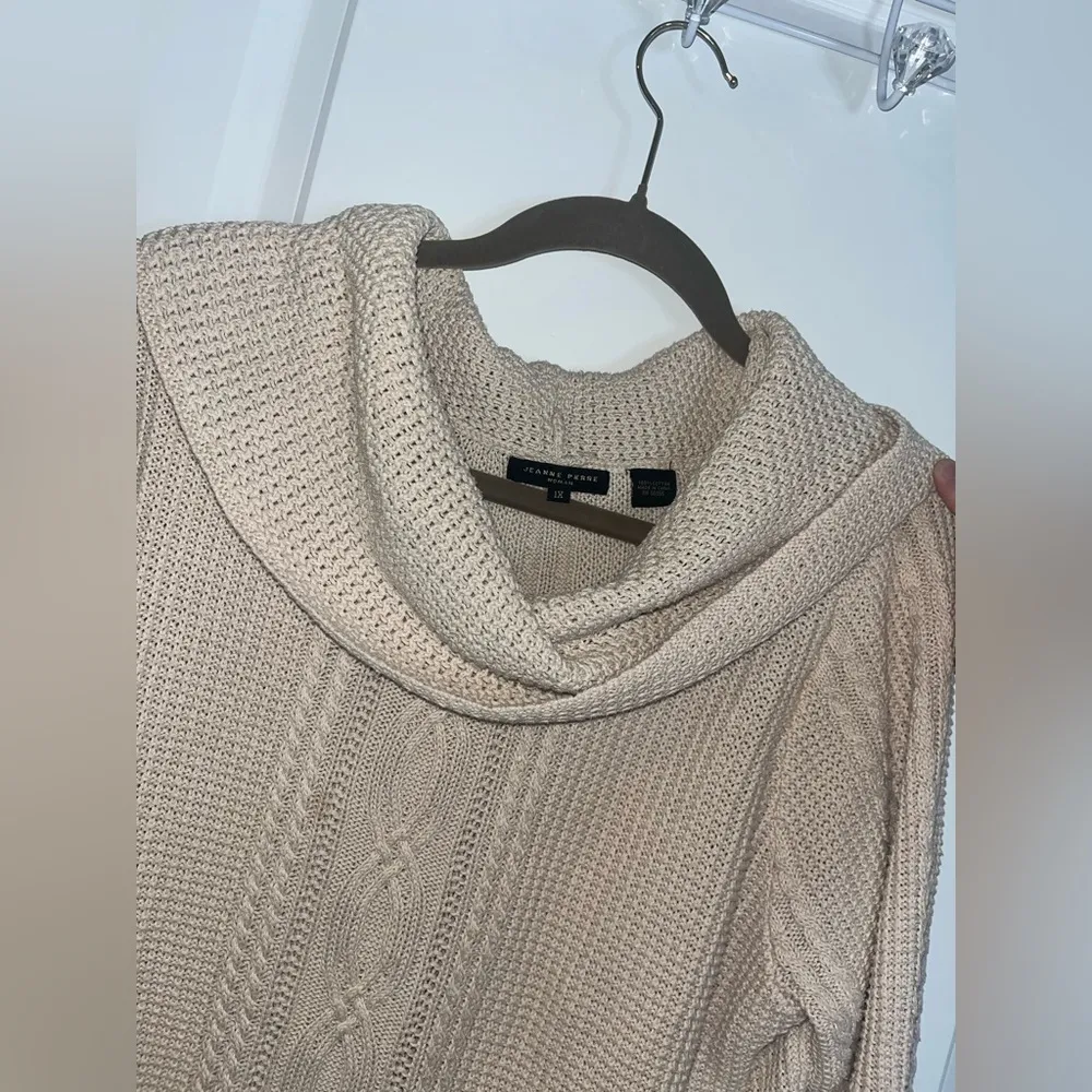 Jeanne Pierre Woman's 100% Cotton Ivory Cowl Neck Cable Knit Sweater - Size 1X - Image 11
