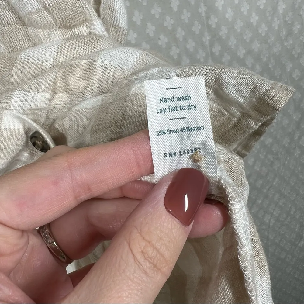 Marine Layer Cream Tan Linen‎ Blend Gingham Button Up Top - Image 5